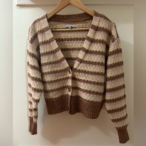 Celebrity Pink cropped sweater, Striped ivory/pink/tan, M NWT